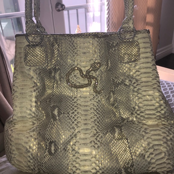 CLARA KASAVINA GOLD GREY GONZALEZ PYTHON SATCHEL BAG - Picture 6 of 13